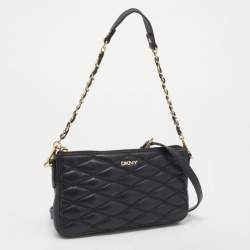 Pre Owned حقيبة كتف دي كيه إن واي جلد مبطن أسود