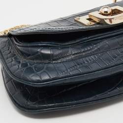 Pre Owned Dkny Green Croc Embossed Leather Chain Shoulder Bag