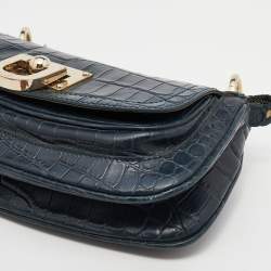 Pre Owned Dkny Green Croc Embossed Leather Chain Shoulder Bag