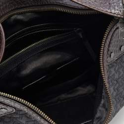 Pre Owned Dkny Brown/Grey Leather and Canvas Studded Hobo