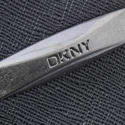 Pre Owned Dkny Brown/Grey Leather and Canvas Studded Hobo