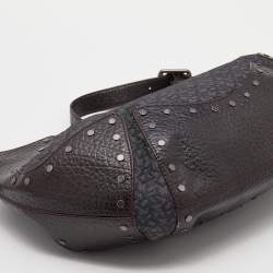 Pre Owned Dkny Brown/Grey Leather and Canvas Studded Hobo
