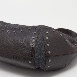Pre Owned Dkny Brown/Grey Leather and Canvas Studded Hobo