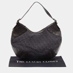 Pre Owned Dkny Brown/Grey Leather and Canvas Studded Hobo