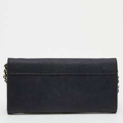 Pre Owned DKNY Black Saffiano Leather Flap Wallet on Chain