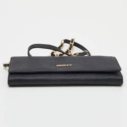 Pre Owned DKNY Black Saffiano Leather Flap Wallet on Chain