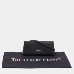 Pre Owned DKNY Black Saffiano Leather Flap Wallet on Chain