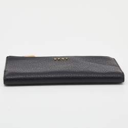 Pre Owned Dkny Black Leather Zip Bifold Wallet
