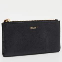 Pre Owned Dkny Black Leather Zip Bifold Wallet