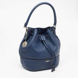 Pre Owned DKNY Blue Leather Drawstring Bucket Bag