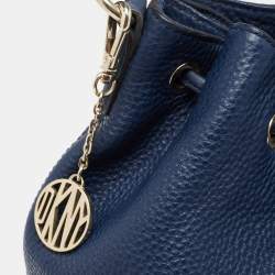 Pre Owned DKNY Blue Leather Drawstring Bucket Bag