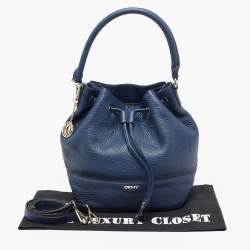 Pre Owned DKNY Blue Leather Drawstring Bucket Bag