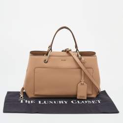 Pre Owned DKNY Beige Leather Front Pocket Satchel