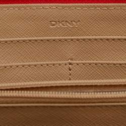 Pre Owned DKNY Red Quilted Leather Zip Around Wallet