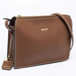 Pre Owned DKNY Brown Leather Ava Zip Crossbody Bag
