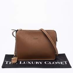 Pre Owned DKNY Brown Leather Ava Zip Crossbody Bag