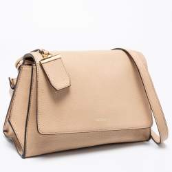 Pre Owned DKNY Beige Leather Bryant Flap Crossbody Bag