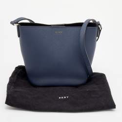 Pre Owned DKNY Navy Blue Leather Crossbody Bucket Bag