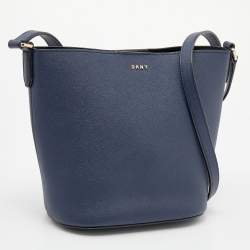 Pre Owned DKNY Navy Blue Leather Crossbody Bucket Bag