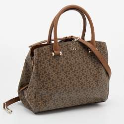 Pre Owned DKNY Brown Signature Coated Canvas and Leather Satchel