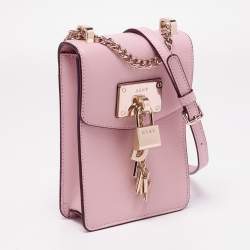 Pre Owned Dkny Powder Pink Leather Elisa Phone Crossbody Bag