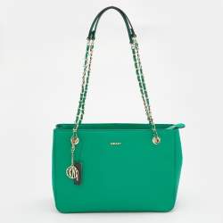 Pre Owned DKNY Green Saffiano Leather Bryant Park Chain Tote