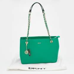 Pre Owned DKNY Green Saffiano Leather Bryant Park Chain Tote