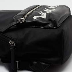 Pre Owned DKNY Black Nylon And Leather Mini Front DKNY Print Pocket Backpack