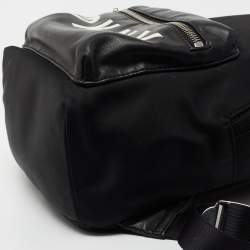 Pre Owned DKNY Black Nylon And Leather Mini Front DKNY Print Pocket Backpack
