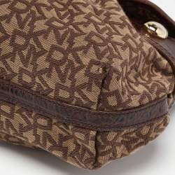 Pre Owned DKNY Brown Signature Canvas and Croc Embossed Leather Push Lock Flap Hobo