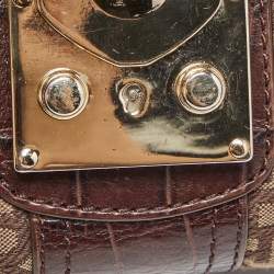 Pre Owned DKNY Brown Signature Canvas and Croc Embossed Leather Push Lock Flap Hobo