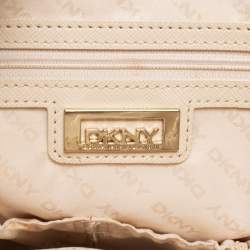 Pre Owned حقيبة يد دي كي أن واي جلد لامع بيج بسحاب مزدوج