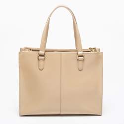 Pre Owned حقيبة يد دي كي أن واي جلد لامع بيج بسحاب مزدوج