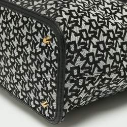 Pre Owned DKNY Black/White Signature Canvas and Leather Shopper Tote