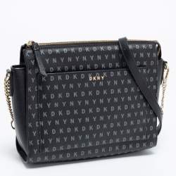 مملوكة مسبقًا DKNY Black/Grey Coated Canvas Ava Zip Crossbody Bag