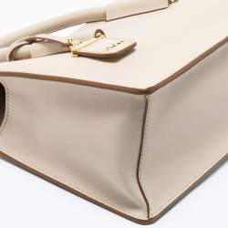 Pre Owned حقيبة ساتشل دي كي أن واي جلد سافيانو بيضاء بسحاب