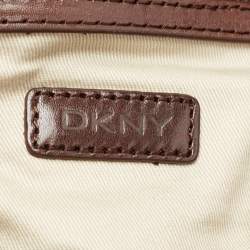 Pre Owned DKNY Brown/Black Signature Canvas And Leather Studded Hobo