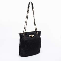 Pre Owned DKNY Black Signature Canvas Chain Shoulder Bag
