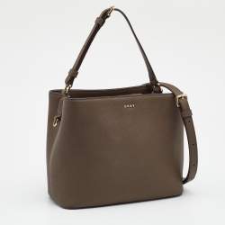 Pre Owned DKNY Olive Green Leather Bryant Bucket Bag