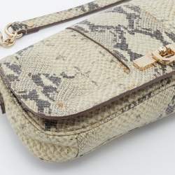 Pre Owned DKNY Beige Python Embossed Leather Shoulder Bag