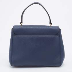 Pre Owned حقيبة دي كي أن واي جلد سافيانو أزرق كحلي بيد علوية