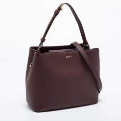 Pre Owned DKNY Burgundy Leather Bucket Bag