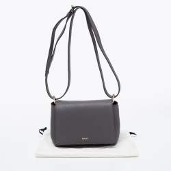Pre Owned DKNY Grey Saffiano Leather Robinson Flap Crossbody Bag
