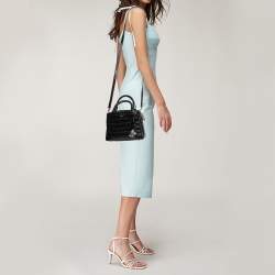 Pre Owned حقيبة ساتشل دي كي إن واي جلد نقشة التمساح أسود بسحاب