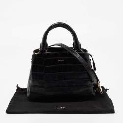 Pre Owned حقيبة ساتشل دي كي إن واي جلد نقشة التمساح أسود بسحاب