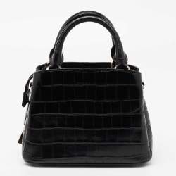 Pre Owned حقيبة ساتشل دي كي إن واي جلد نقشة التمساح أسود بسحاب