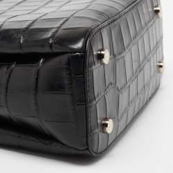 Pre Owned حقيبة ساتشل دي كي إن واي جلد نقشة التمساح أسود بسحاب