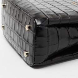 Pre Owned حقيبة ساتشل دي كي إن واي جلد نقشة التمساح أسود بسحاب