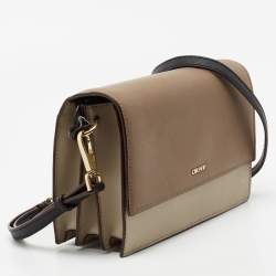 Pre Owned DKNY Brown/Beige Leather Flap Crossbody Bag