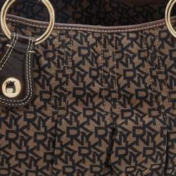 Pre Owned DKNY Brown/Black Signature Canvas and Leather Tote
